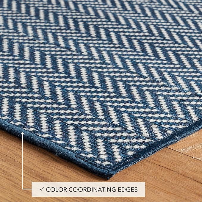 Dash and Albert Herringbone Machine Washable Area Rug - 2' x 3' Navy - Geometric Accent Rug - Anti-Slip Backing, Lightweight, Machine Washable, High Traffic Areas Kitchen, Mudroom, Laundry Room