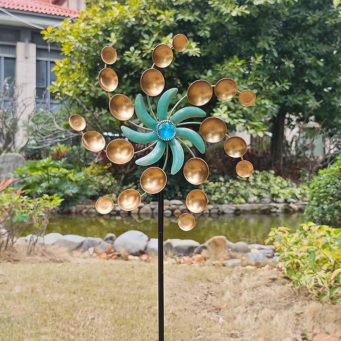 39" Metal Wind Spinners,Wind Sculptures Garden Stake Decorations,Outdoor Windmill for Yard and Garden Lawn Patio Decor(Bronze)
