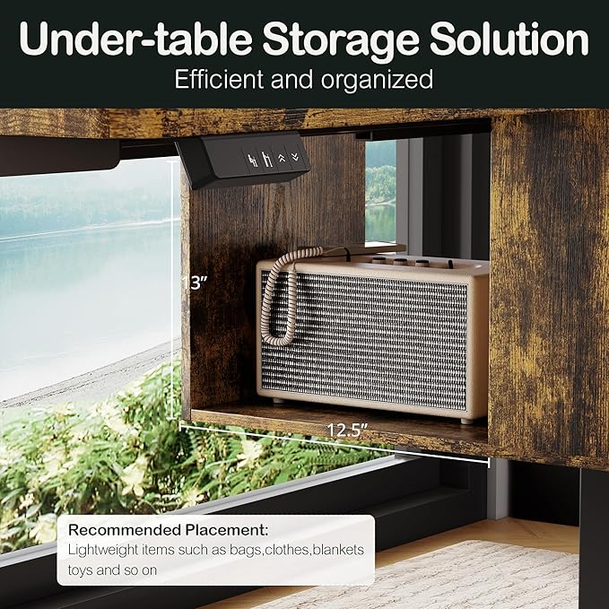 Standing Desk with 4 Drawers, 47.2 x 23.6 Inch Whole Piece Height Adjustable Electric Sit Stand Desk, Computer Home Office Workstation with Open Storage Shelf, Rustic Brown