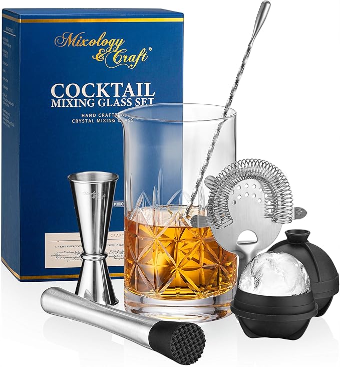 Mixology & Craft Cocktail Set - 7-Piece Bartender Kit with Mixing Glass Set, Japanese Jigger, Spoon, Muddler, and Strainer - Perfect for Old Fashioned Cocktails and Home Bars