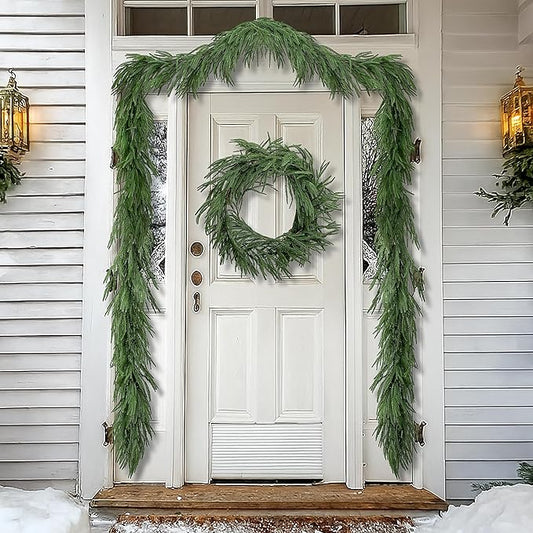 4 Pcs Christmas Norfolk Pine Garland, 6 Ft Dense Norfolk Pine Real Touch Garland, Artificial Pines Greenery Garlands for Christmas Holiday Mantle Fireplace Table Home Decor
