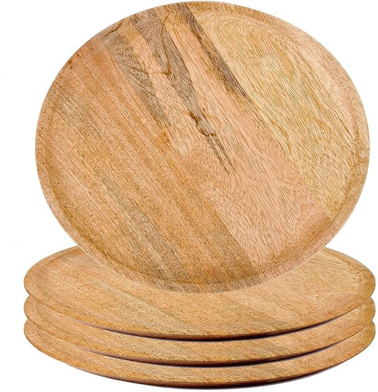 Alpha Living Home Round Wood Chargers Plates 11 Inch Natural Wood Charger Plates Set of 4 - Serving Plates for Dinner, Wedding, Tabletop Decor, Holiday, Party, Baby Shower, Event Decoration (Natural)