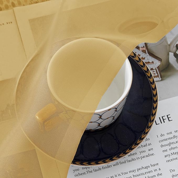 Aiyufeng Gold Sheer Curtain 84 Inches Long 2 Panels Set, Light Filtering Gold Window Curtain Drapes Treatment for Kitchen, Bedroom,Children Room, Dual Rod Pocket, 2 Pack of 42 x 84"