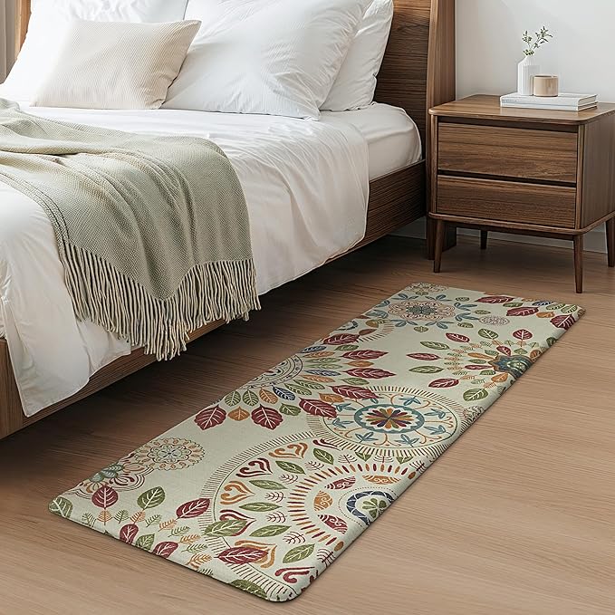 GENIMO Kitchen Mats for Floor 2PCS, Cushioned Kitchen Rugs Non Slip Washable, Farmhouse Anti Fatigue Mat Waterproof, Comfort Standing Mat Rug for Office, Home, Laundry, 17.3"x59"+17.3"x30", Beige&Red