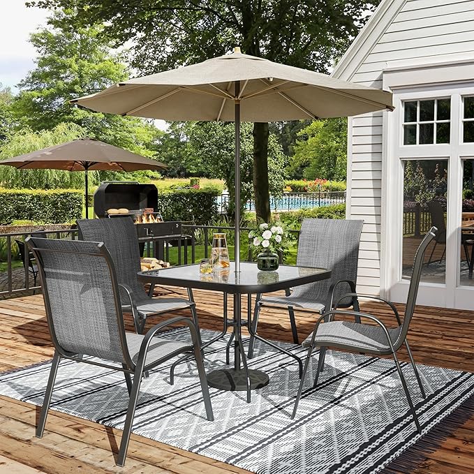 Amopatio Patio Chairs Set of 4, Breathable Garden Outdoor Furniture for Backyard Deck,Outdoor Stackable Dining Chairs for All Weather, Dark Grey