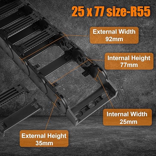25 x 77mm (Inner H x W) R55 Bridge Type Drag Chain Cable Wire Carrier Protection Chain 39.3inch/1M for 3D Printer and CNC Router Mill,Black Plastic Nylon