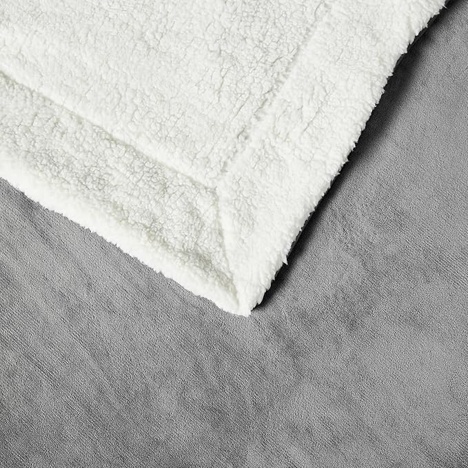 Amazon Basics Reversible Sherpa Throw Blanket, Dark Gray, 50"x60"