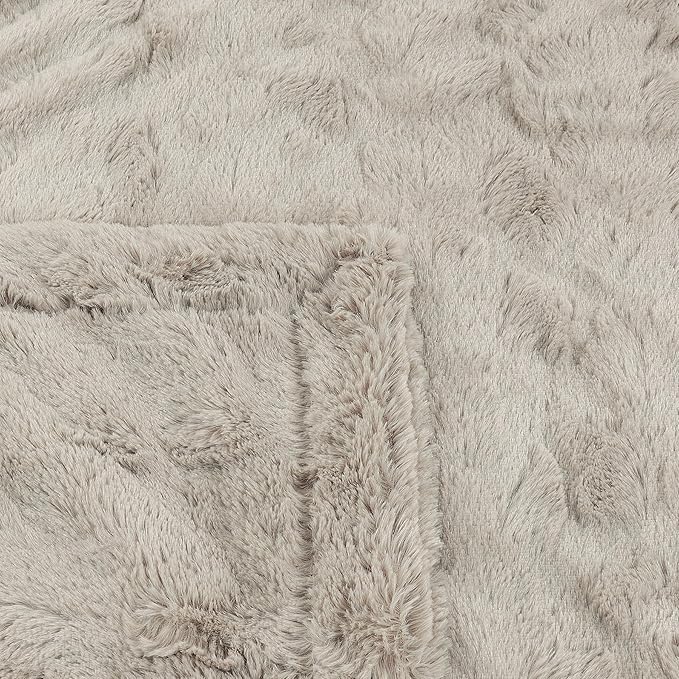 TOONOW Faux Fur Luxury Throw Blanket,Double Side Soft Fluffy Shaggy Fuzzy Blanket for Couch Sofa Bed (Pumice Stone, Queen Size)