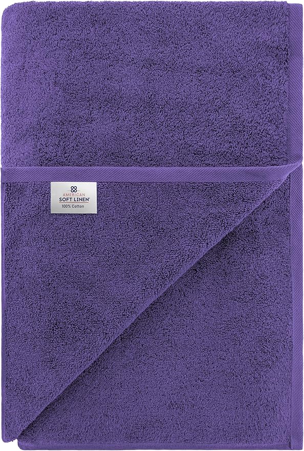 American Soft Linen Oversized Bath Sheet 40x80 Extra Large for Bathroom, 600 GSM 100% Cotton Turkish Jumbo Bathsheet Towels for Adults, Purple Bath Sheet