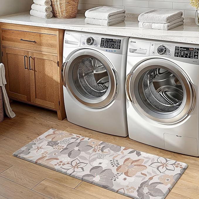 GENIMO Kitchen Mats for Floor 2PCS, Cushioned Kitchen Rugs Non Slip Washable, Farmhouse Anti Fatigue Mat Waterproof, Comfort Standing Mat Rug for Office, Home, Laundry, 17.3"x47"+17.3"x30", Grey