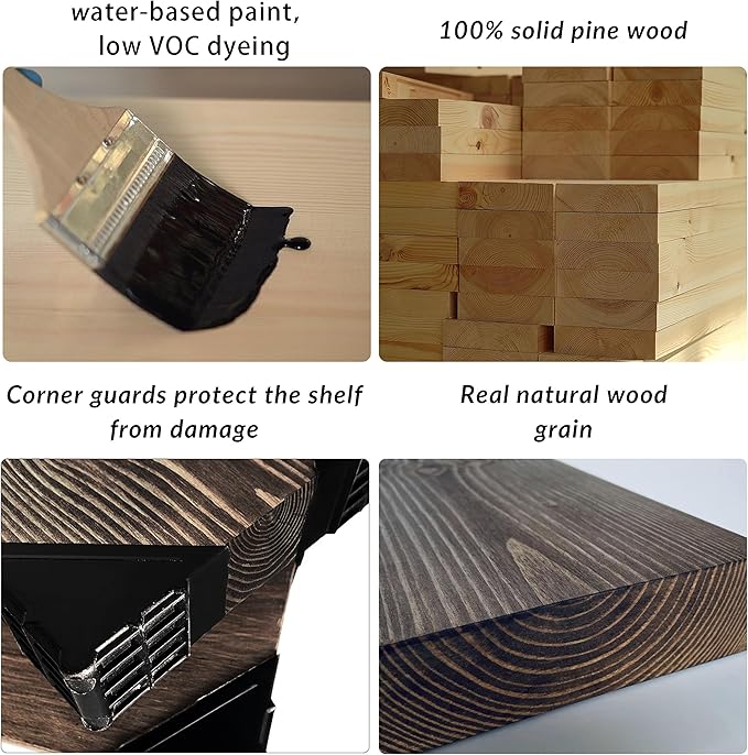 Wood Floating Shelves,16 inch Rustic Wood Wall Shelves for Bathroom Living Room Bedroom Kitchen Farmhouse Laundry Room Set of 2,Handmade-Thickened Wall Shelf,Black Walnut