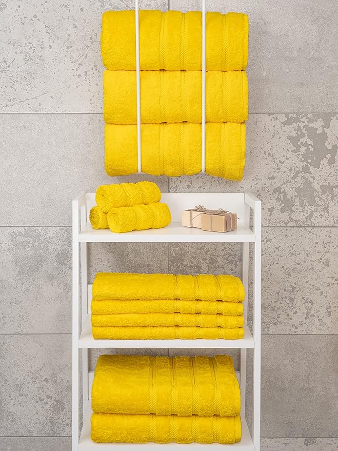 American Soft Linen Luxury 4 Piece Bath Towel Set, 600 GSM 100% Cotton Turkish Bath Towels for Bathroom, 27x54 in Extra Large Bathroom Shower Towels, Yellow