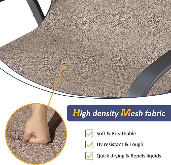 Amopatio 7 Pieces Patio Dining Set, Outdoor Table and Chairs, Square Metal Table with Umbrella Hole, 6 Stackable Chairs, Patio Furniture Sets for Deck, Backyard, Garden and Poolside, Brown