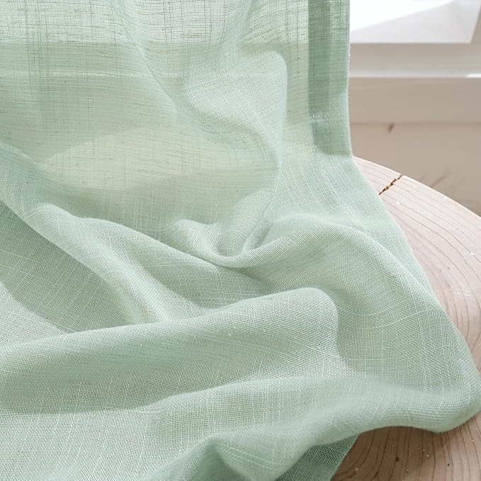 BGment 40 Inch Length Sage Green Linen Curtains for Short Window - Rod Pocket Light Filtering Drapes Natural Textured for Cafe Bedroom Decorative Lightweight Rustic, 2 Panels Set, 42 X 40 Inch