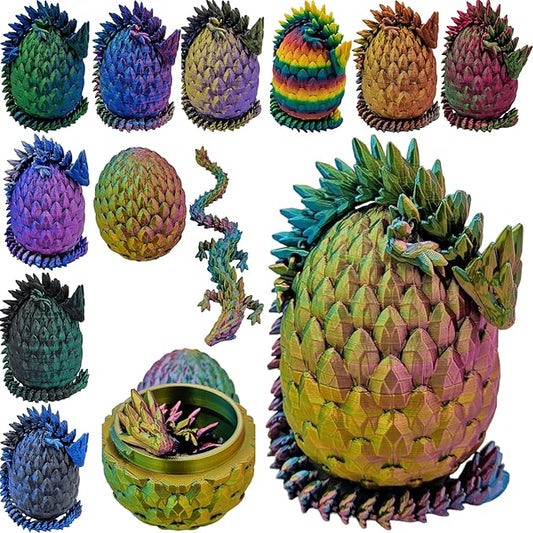 3D Printed Dragon Egg Articulating Gemstone Dragon Fidget Figurine - Vibrant Color Dragons Flexible ADHD, Autism and Anxiety Relief - Articulated Joints (Red Yellow Green)