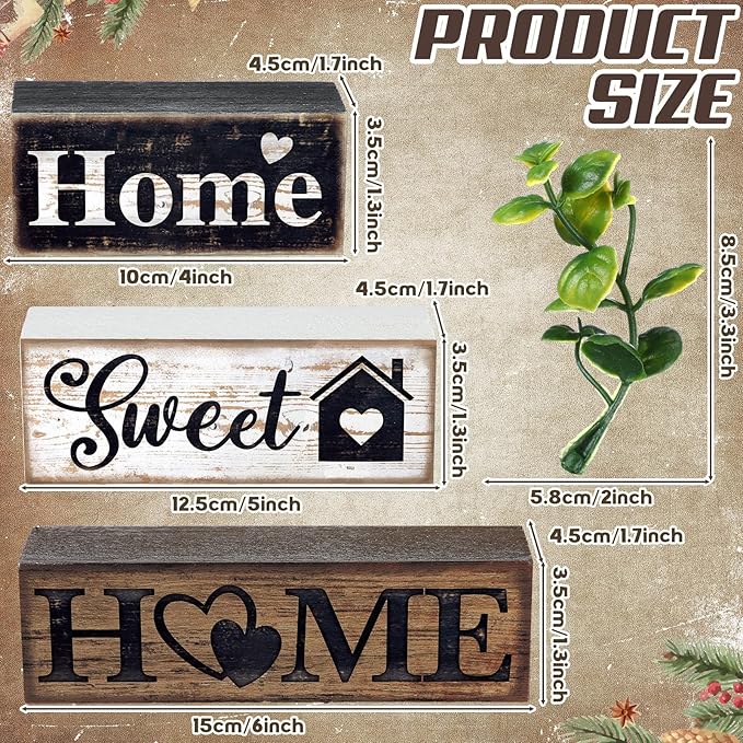 4 Pcs Farmhouse Wooden Tabletop Decor Farmhouse Tiered Tray Decor Rustic Eucalyptus Leaves Wood Block Sign Gift Sweet Home Centerpiece Home Table Decortion