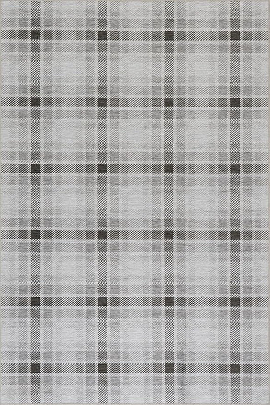 Dash & Albert Andri Plaid Black Machine Washable Rug, 6 X 9 Feet, Black/White Plaid Pattern