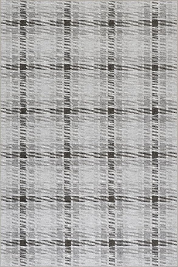 Dash & Albert Andri Plaid Black Machine Washable Rug, 7.5 X 9.5 Feet, Black/White Plaid Pattern