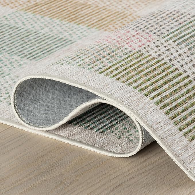 Dash & Albert Chanan Plaid Multi Machine Washable Rug, 7.5 X 9.5 Feet, Multicolored/Ivory Plaid Pattern