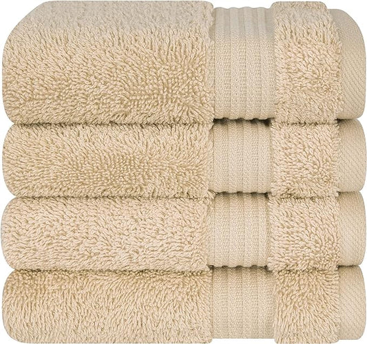 Cotton Paradise 100% Cotton Turkish Washcloth Set for Bathroom, 4 Piece Soft Absorbent Small Hand Face Towels Wash Rags, Beige