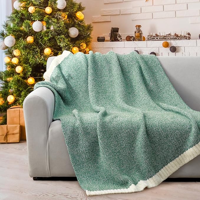 Snuggle Sac Green Throw XL Blanket 50x70,Super Soft Warm Blankets Oversized Throw Knit Blankets Fuzzy Plush Blanket, Heather Green, 50x70 inches
