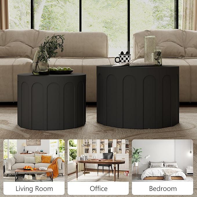 Nesting Coffee Table Set of 2, Modern Coffee Tables, Space-Saving Round Circle Coffee Tables, Side End Table for Living Room, Bedroom, Balcony, Office, Black