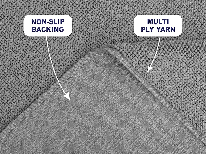 American Soft Linen Bath Rug, 20 in 34 in 100% Cotton Bath Mats Rugs for Bathroom, Slip Reducer Washable Shaggy Form Area Rugs, Light Grey Bath Rug