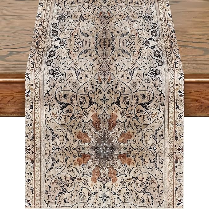 Snycler Table Runner Boho Table Runners Vintage Elegant Farmhouse Table Center Linen Decor for Home Dining Party Entrance (13x48 Inch) Boho-Brown