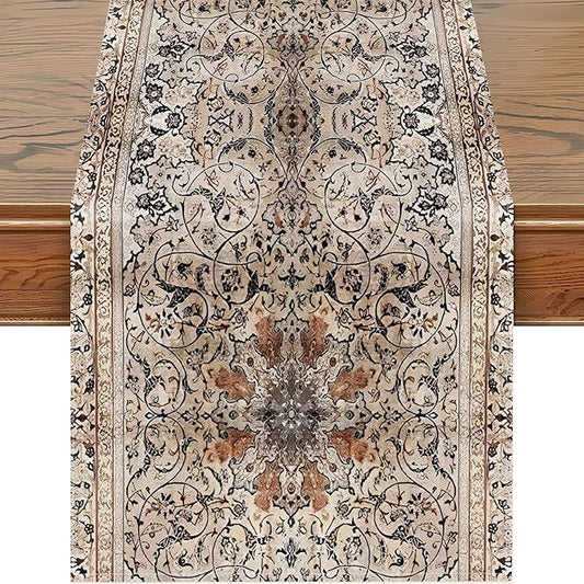 Snycler Table Runner Boho Table Runners Vintage Elegant Farmhouse Table Center Linen Decor for Home Dining Party Entrance (13x48 Inch) Boho-Brown