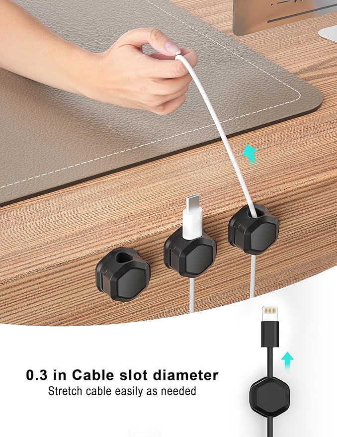 8 Pack Cord Organizer - Cord Holder for Nightstand - Cable Clips - Cord Holder, Magnetic Cord Organizer, for Desk, Nightstand, Phone Charger, Computer, Home, Office, Car