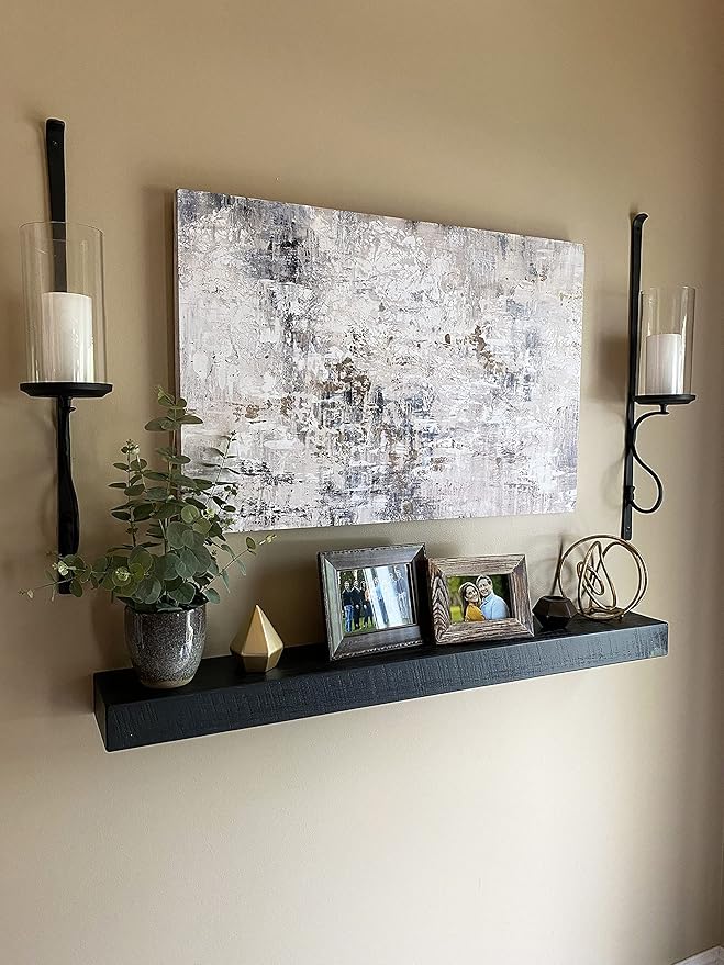 joelsantiques - 48 Inch Wooden Floating Shelves for Wall - 48x6x2 in - Made of Natural Wood - Long Heavy Duty Rustic Wall Shelves for Bedroom - Perfect for Living Room, Kitchen - Black