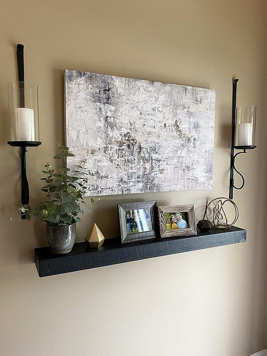 joelsantiques - 48 Inch Wooden Floating Shelves for Wall - 48x6x2 in - Made of Natural Wood - Long Heavy Duty Rustic Wall Shelves for Bedroom - Perfect for Living Room, Kitchen - Black