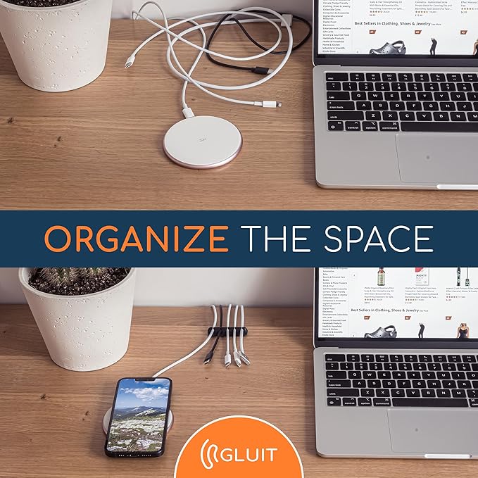 GLUIT Adhesive Desktop Cable Organizer 15 Slots Versatile Cord Holders Wire Clips and Cable Holder Cord Organizer for Desk Table Accessories Office Spaces New Black 5 Pack