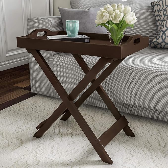 Folding TV Tray Table - Contemporary Side Table with Removable Tray Top for Food Serving, Decor, or Meals - Portable End Furniture for Living Room, Bedroom, or Home Office by Lavish Home (Brown)