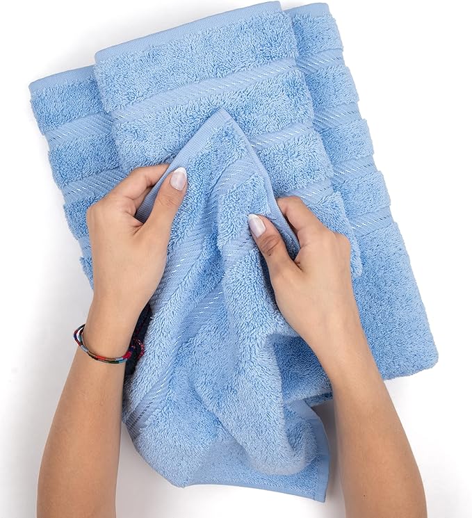 American Soft Linen Luxury 6 Piece Towel Set, 2 Bath Towels 2 Hand Towel 2 Washcloths, 600 GSM 100% Cotton Turkish Towels for Bathroom, Sky Blue Towel Sets