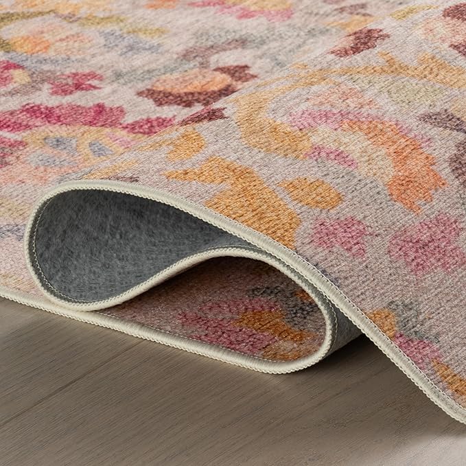 Dash & Albert INES Multi Machine Washable Rug, 5 X 8 Feet, Multicolored/Yellow Floral Pattern