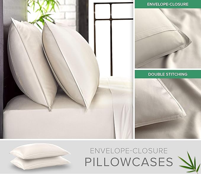 Twin XL Sheets by Pure Bamboo, Genuine 100% Organic Viscose Derived from Bamboo Bed Sheet Set, Luxuriously Soft & Cooling, Double Stitching, Lifetime Quality Promise (Twin XL, Ivory)
