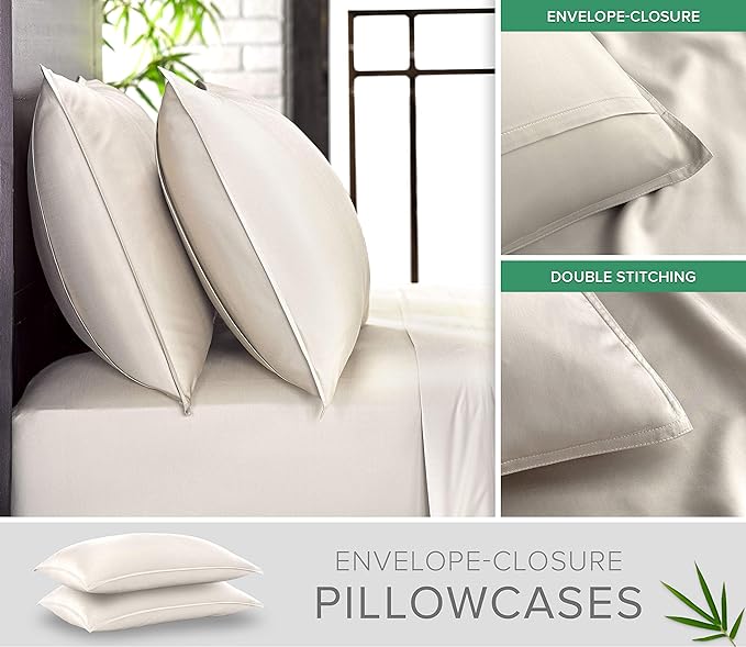 Full Sheets by Pure Bamboo, Genuine 100% Organic Viscose Derived from Bamboo Bed Sheet Set, Luxuriously Soft & Cooling, Double Stitching, Lifetime Quality Promise (Full, Ivory)