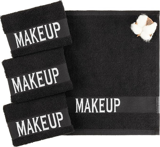 American Soft Linen, Makeup Remover Face Cloth, 100% Cotton Makeup Towels, 4 Packed Face Towels, 12x12 inches, Black