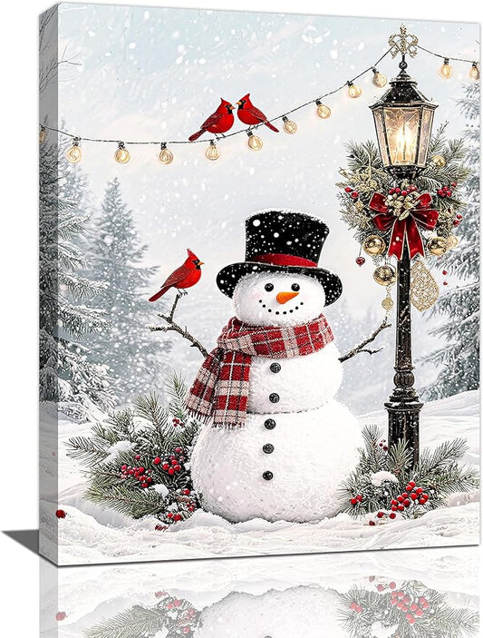 Zyphren Snowman Wall Art Winter Picture Wall Decor Christmas Canvas Print Snowman Painting Home Artwork Gifts for Living Room Bedroom Bathroom 12"x16"