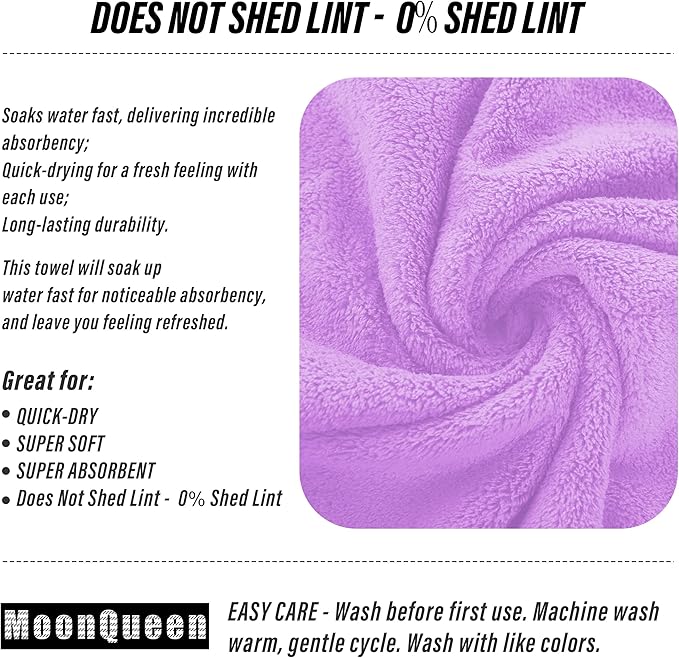 MOONQUEEN 6 Pack Premium Hand Towels - Quick Drying - Microfiber Coral Velvet Highly Absorbent Towels - Multipurpose Use as Hotel, Bathroom, Shower, Spa, Hand Towel 16 x 28 inches (Purple)