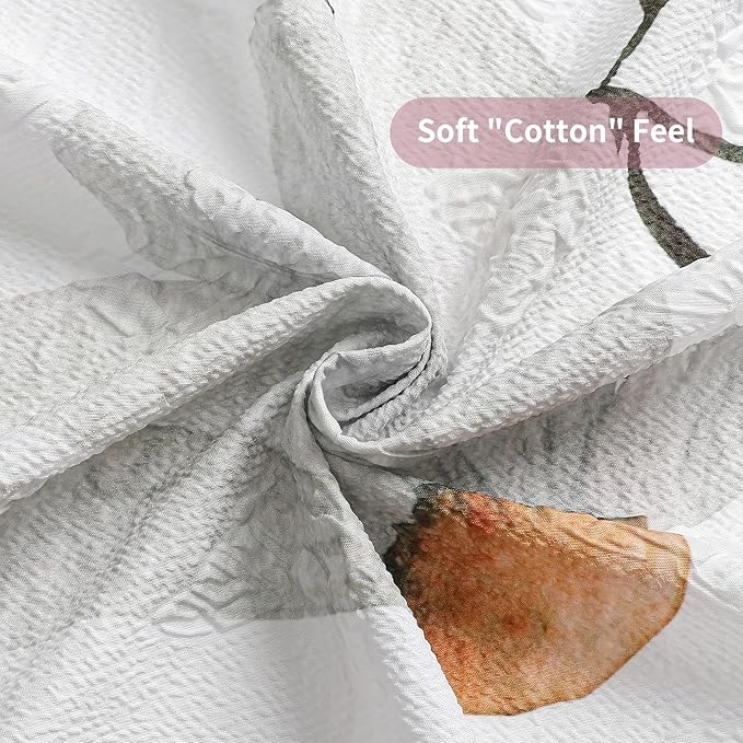 QiyI Floral Shower Curtain, 3D Embossed Butterflies Watercolor Wildflower Bathroom Curtain, Minimalist White Cloth Bath Curtains, Waterproof Fabric Textured Shower Curtain Set with Hooks, 72x72