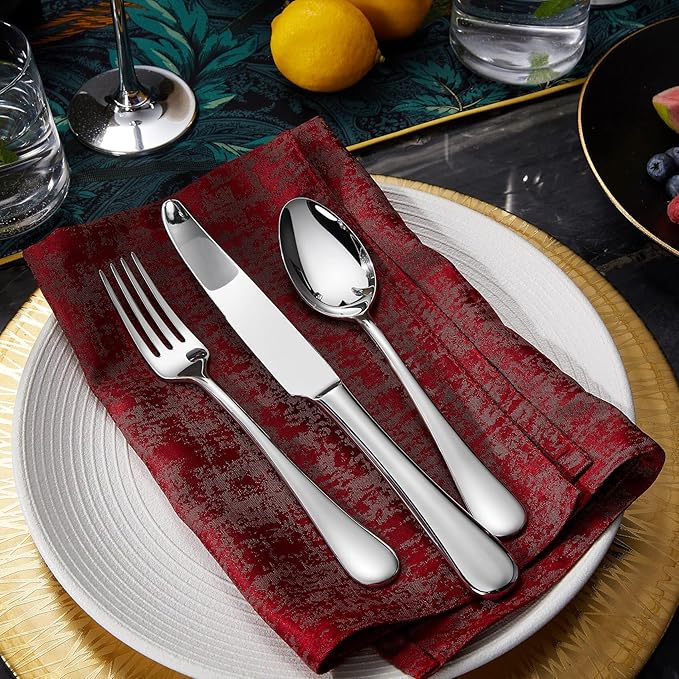 KEAWELL Premium Verona 45-Piece Silverware Set for 8 – Heavy Duty 18/10 Stainless Steel, Brilliant Mirror Finish, Smooth Edges, Dishwasher Safe (45, Silver)