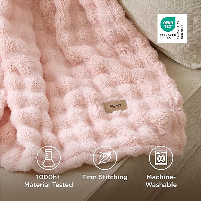 Bedsure 3D Bubble Blanket for Couch - GentleSoft Pink Throw Blanket for Sofa Bed Room Decor - Luxury Warm Cozy Gifts for Grilfriend, All Seasons, Crystal Pink, 50"×60"