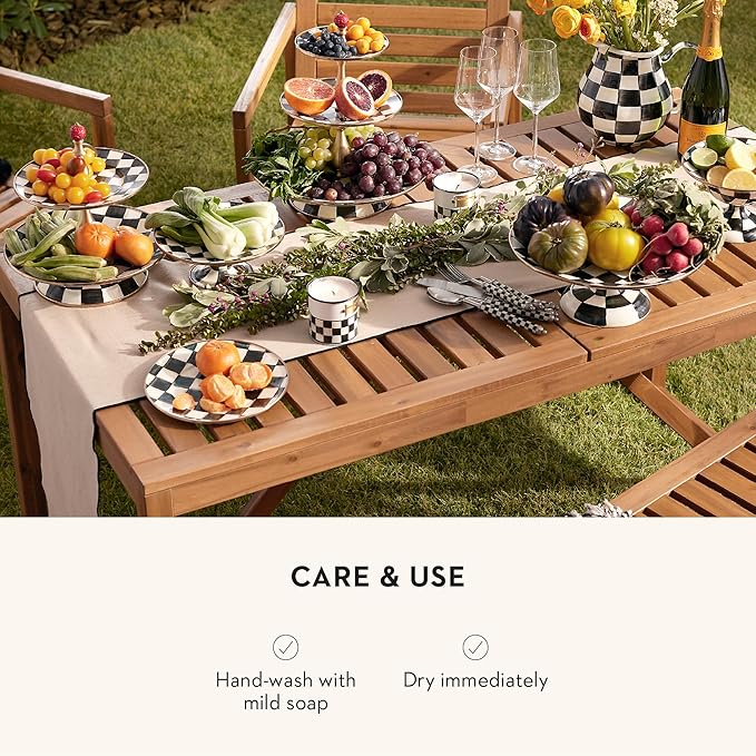 MACKENZIE-CHILDS Supper Club 3-Piece Place Setting, Fork, Spoon, and Knife Dinner Flatware Set, Black-and-White Courtly Check