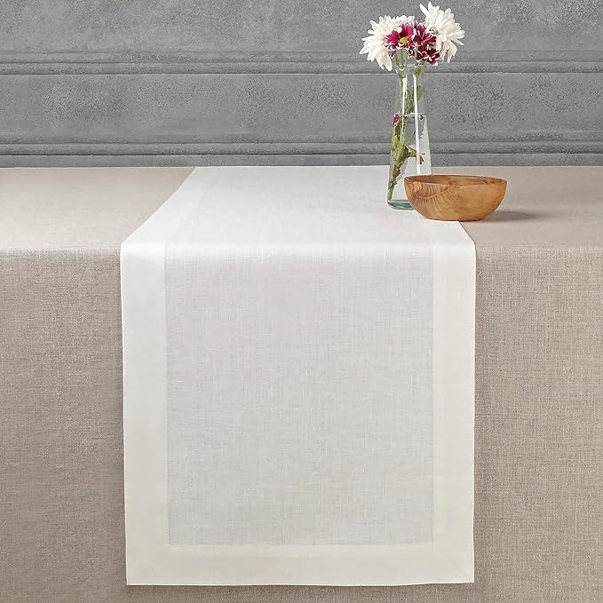D'Moksha Homes Linen Ivory Table Runner 72 Inches Long - 100% Pure Linen 14 x 72 Inch Table Runner for Dining, Fall, Autumn and Halloween - Machine Washable