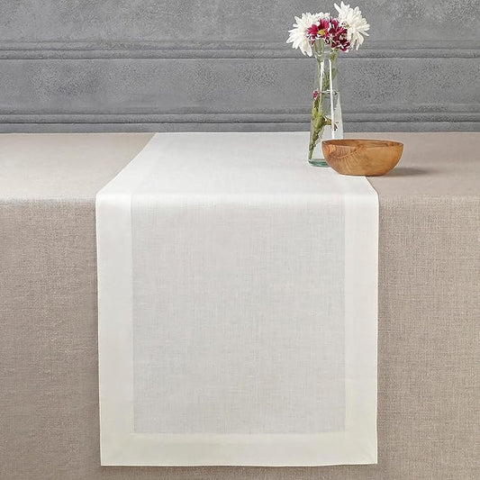 D'Moksha Homes Linen Ivory Table Runner 72 Inches Long - 100% Pure Linen 14 x 72 Inch Table Runner for Dining, Fall, Autumn and Halloween - Machine Washable