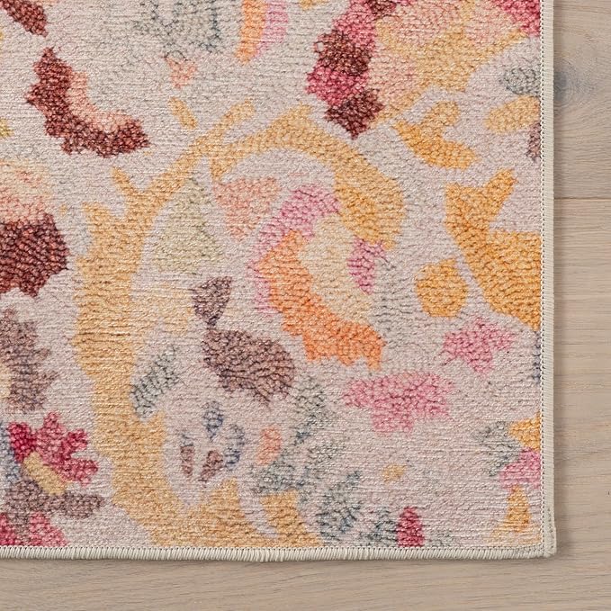 Dash & Albert INES Multi Machine Washable Rug, 5 X 8 Feet, Multicolored/Yellow Floral Pattern