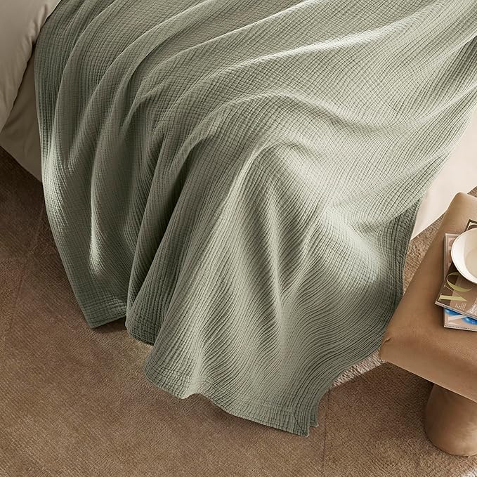 BOLL & BRANCH Dream Bed Blanket - Full/Queen, Sageleaf - Luxury 100% Organic Cotton - Soft, Lightweight and Breathable - Cloud-Like Touch