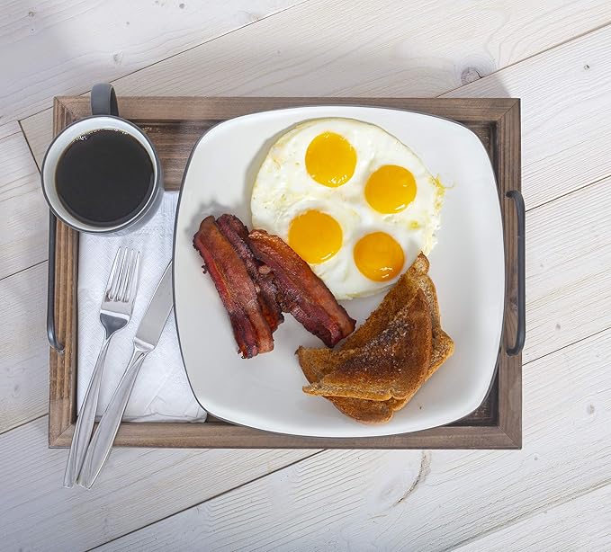 Besti Rustic Vintage Food Serving Trays (Set of 2) | Nesting Wooden Board with Metal Handles | Stylish Farmhouse Decor Serving Platters | Large: 15 x2 x11 - Small: 13 x2 x9 inches (Rustic Burnt)
